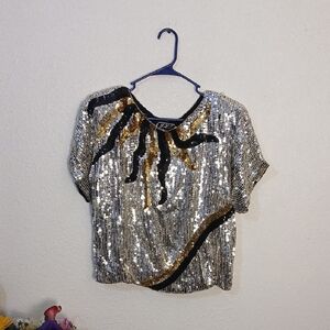 Sequin Embellished Women's Top - Silver and Gold